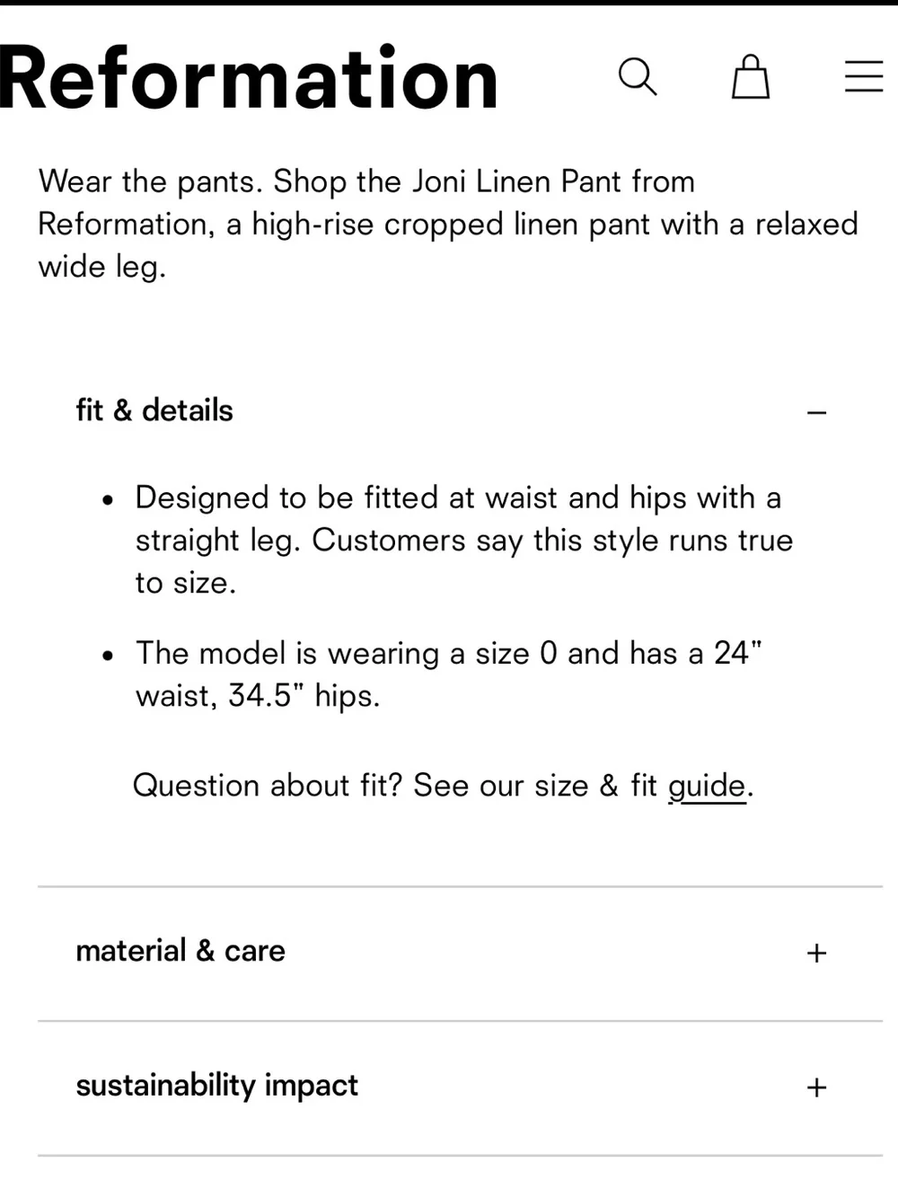 Reformation Black linen Wide Leg Pants